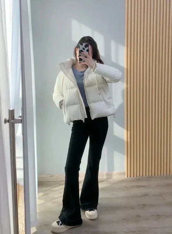 Cold-proof solid parka jacket for women