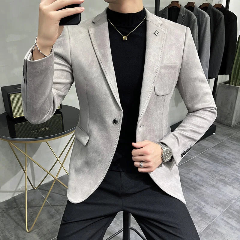 Men's Casual Slim Fit Faux Leather Blazer - Various Colors