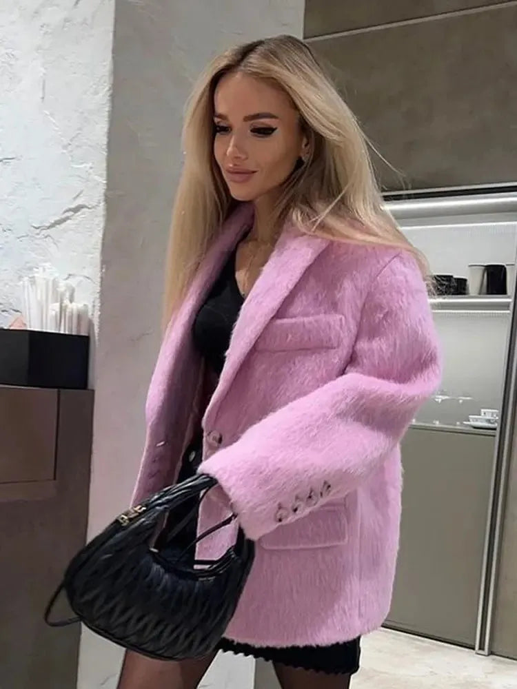 Long-sleeved plush elegant coat for women