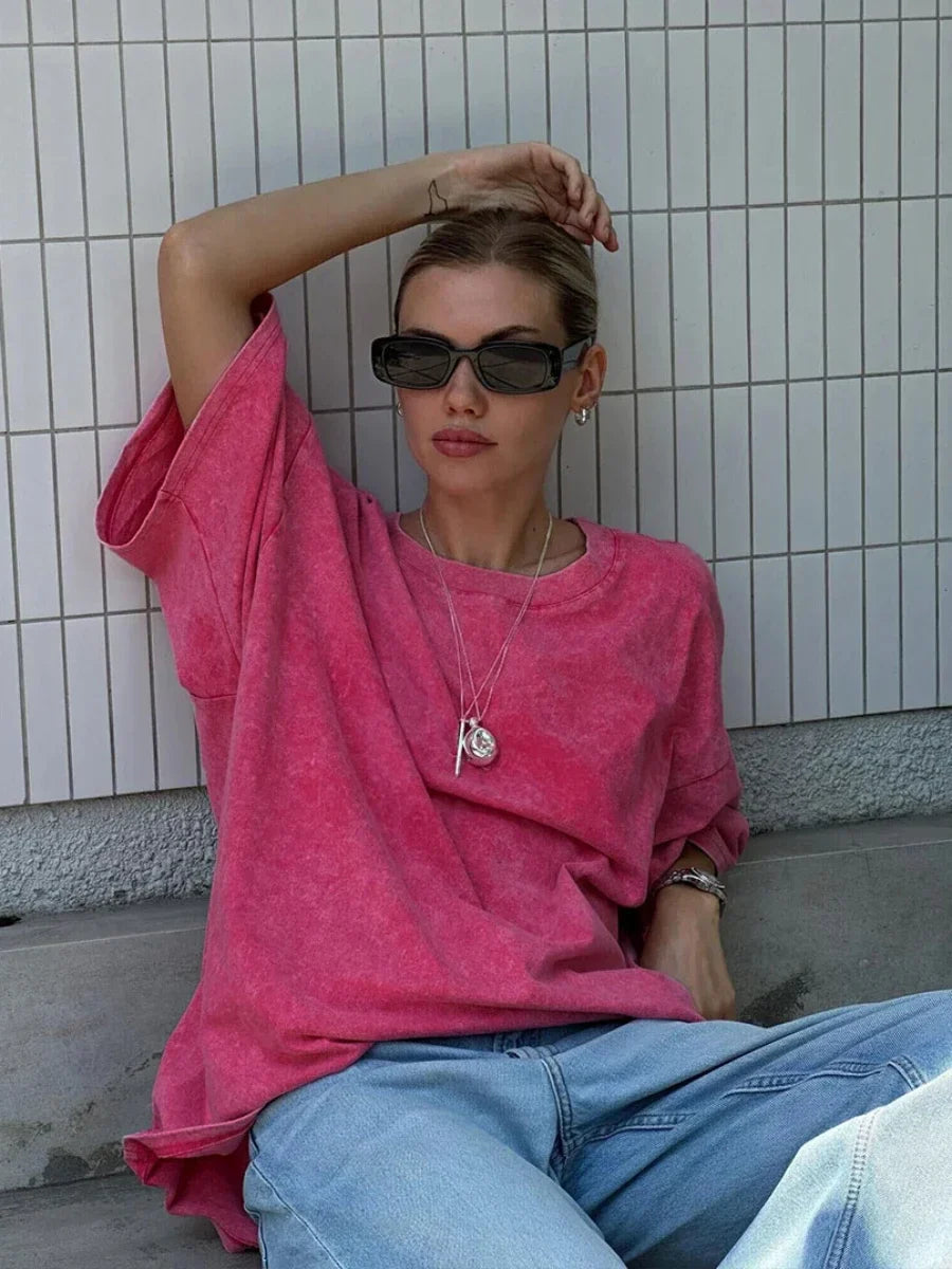 100% Cotton Retro Loose Fit T-shirt For Women - Various Colors