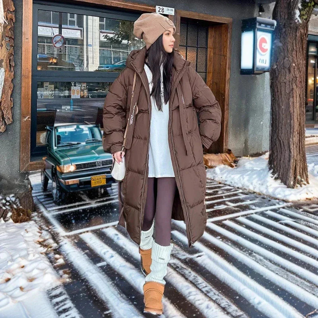 Long quilted hoodie winter jacket for women