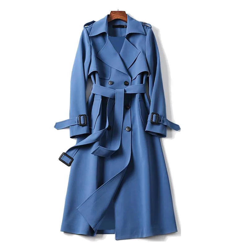 Women's Trench Coat - Double-Breasted - Belted Waist - Water-Resistant Classic Fit