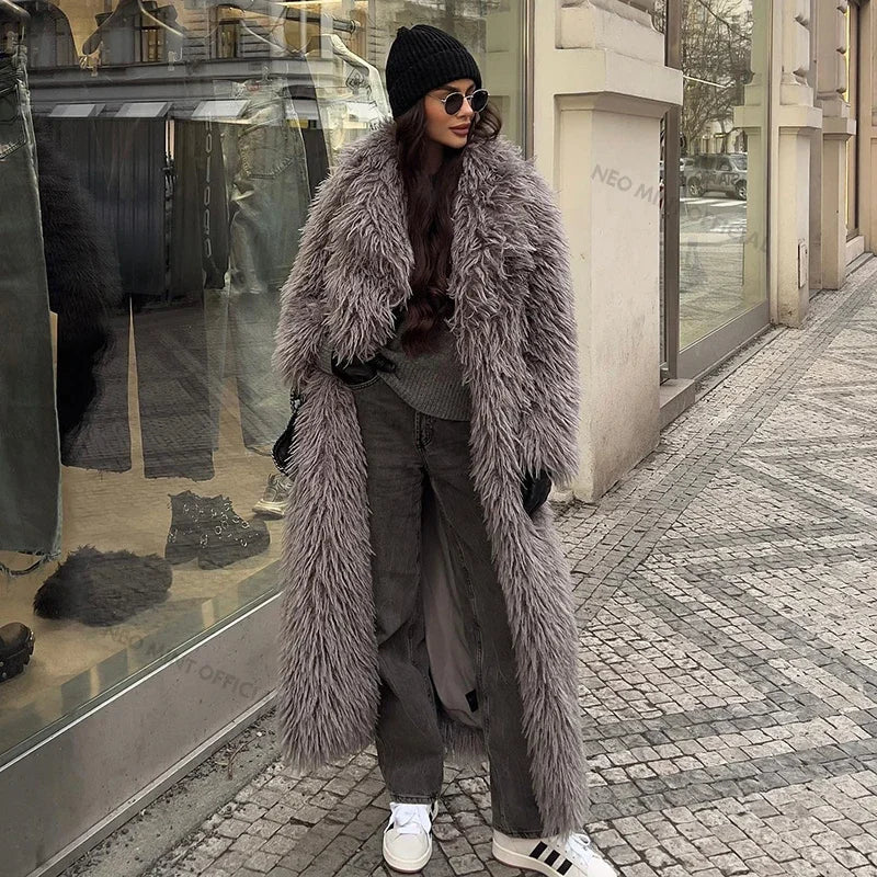 Women's Extra Long Faux Fur Overcoat