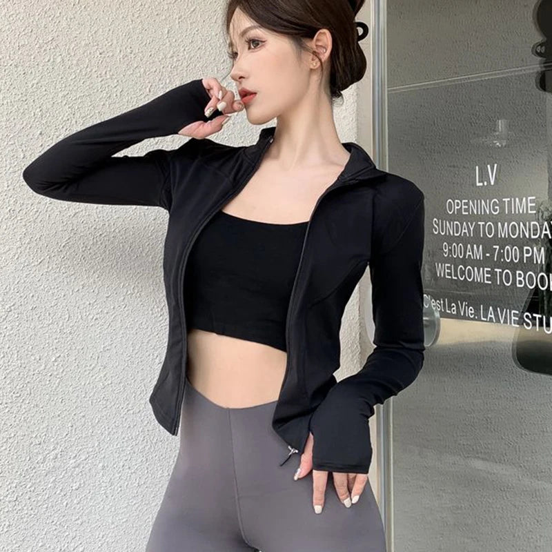 Women's Slim Fit Long Sleeve Compression Jacket with Zipper