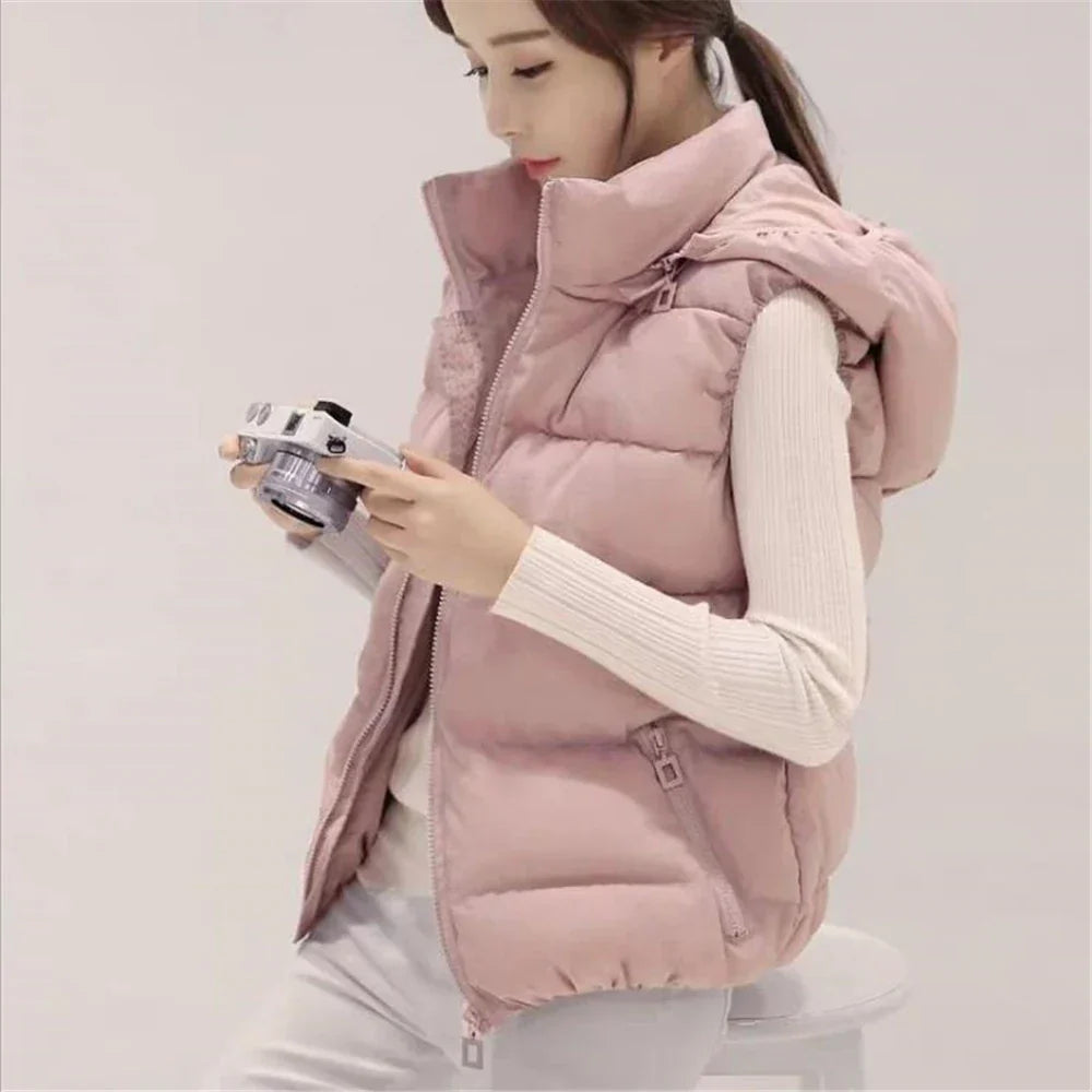 Women's Hooded Sleeveless Puffer Jacket – Lightweight Winter Vest