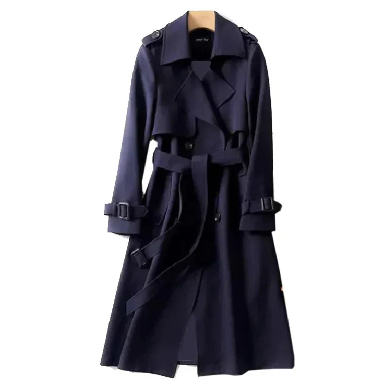 Women's Trench Coat - Double-Breasted - Belted Waist - Water-Resistant Classic Fit