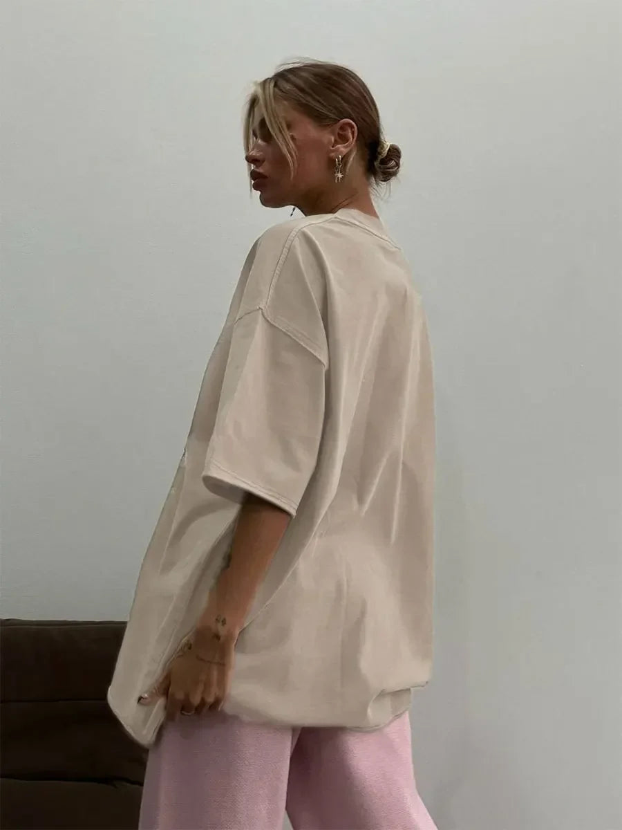100% Cotton Retro Loose Fit T-shirt For Women - Various Colors