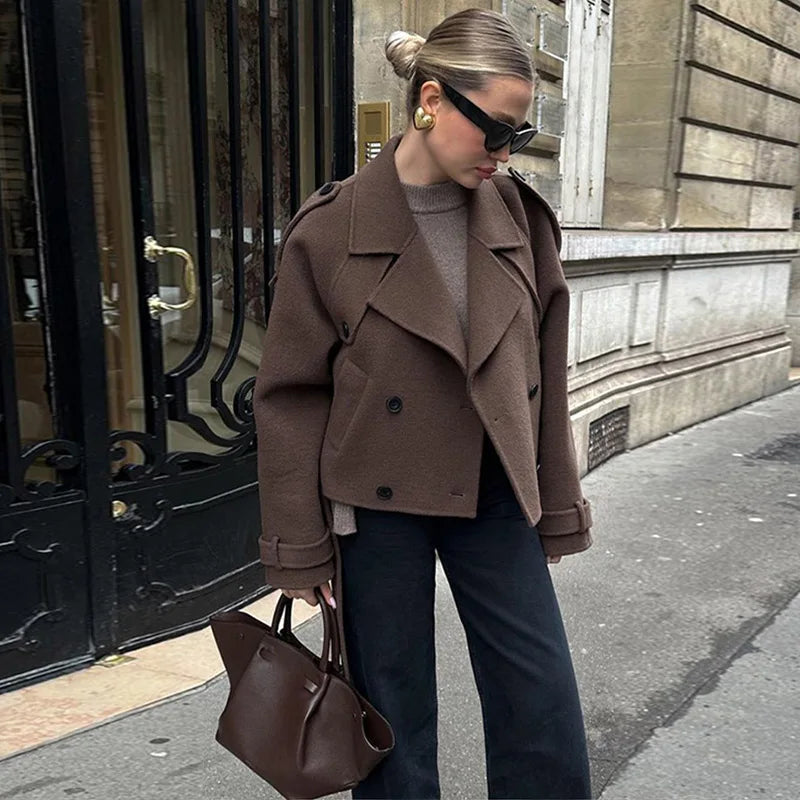 Women's Wool Overcoat with Belt - Elegant Street Style Lapel Design, Full Sleeve Long Coat