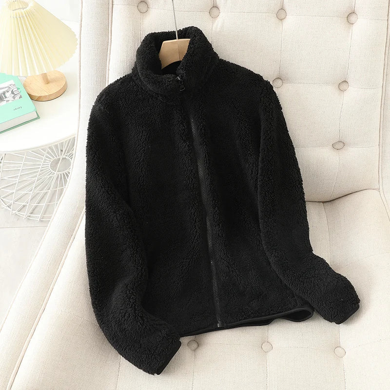 Women's Thick Fleece Zip Jacket with Stand Collar