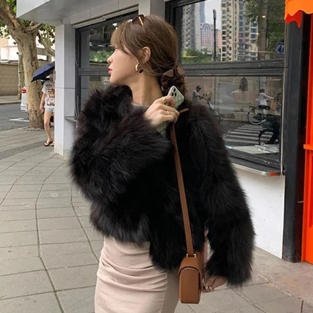 Women's Short Loose Faux Fur Coat - Various Colors