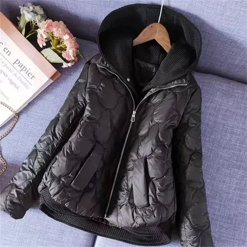 Women's Quilted Jacket - Padded Insulation - High Collar - Ribbed Cuffs - Casual Wear