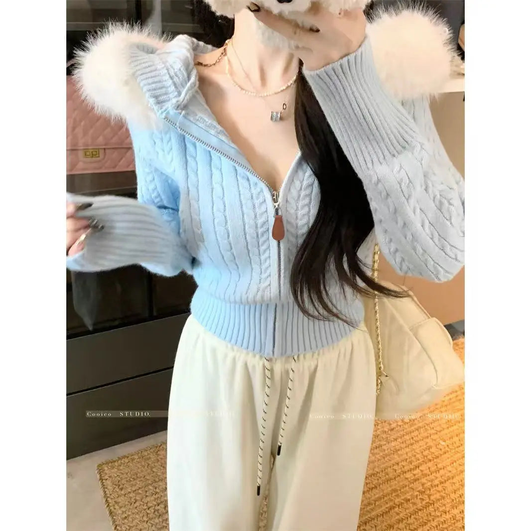 Women's Long-Sleeve Hoodie Jacket with Detachable Fur Collar - Stylish and Versatile Outerwear