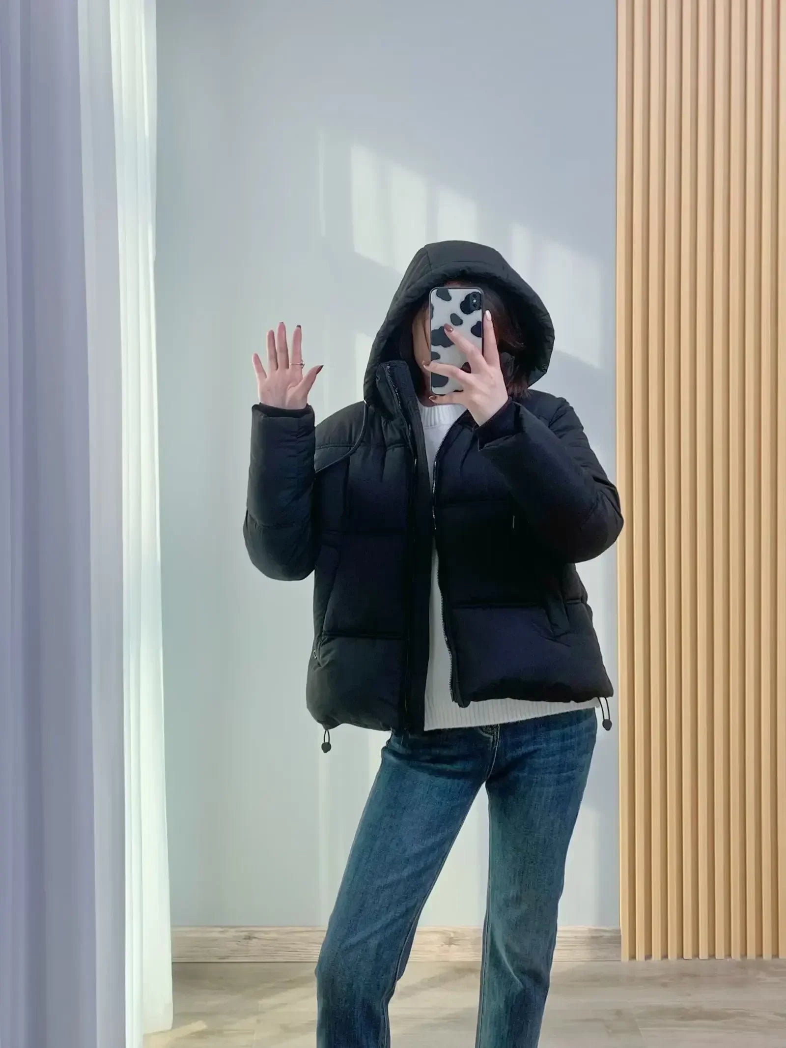 Cold-proof solid parka jacket for women
