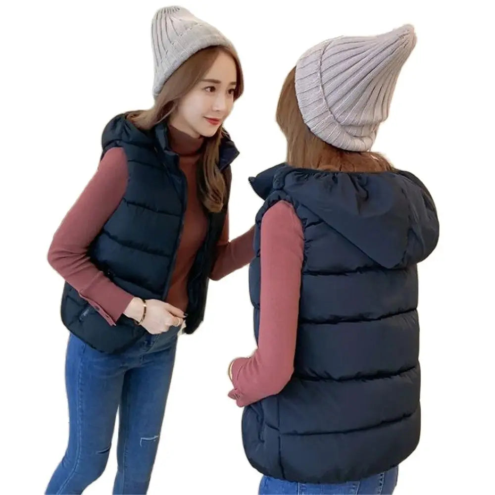 Women's Hooded Sleeveless Puffer Jacket – Lightweight Winter Vest