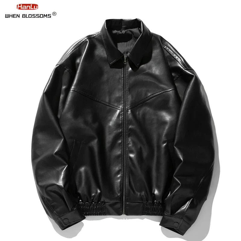 Unisex Black PU Leather Jacket with Metallic Print