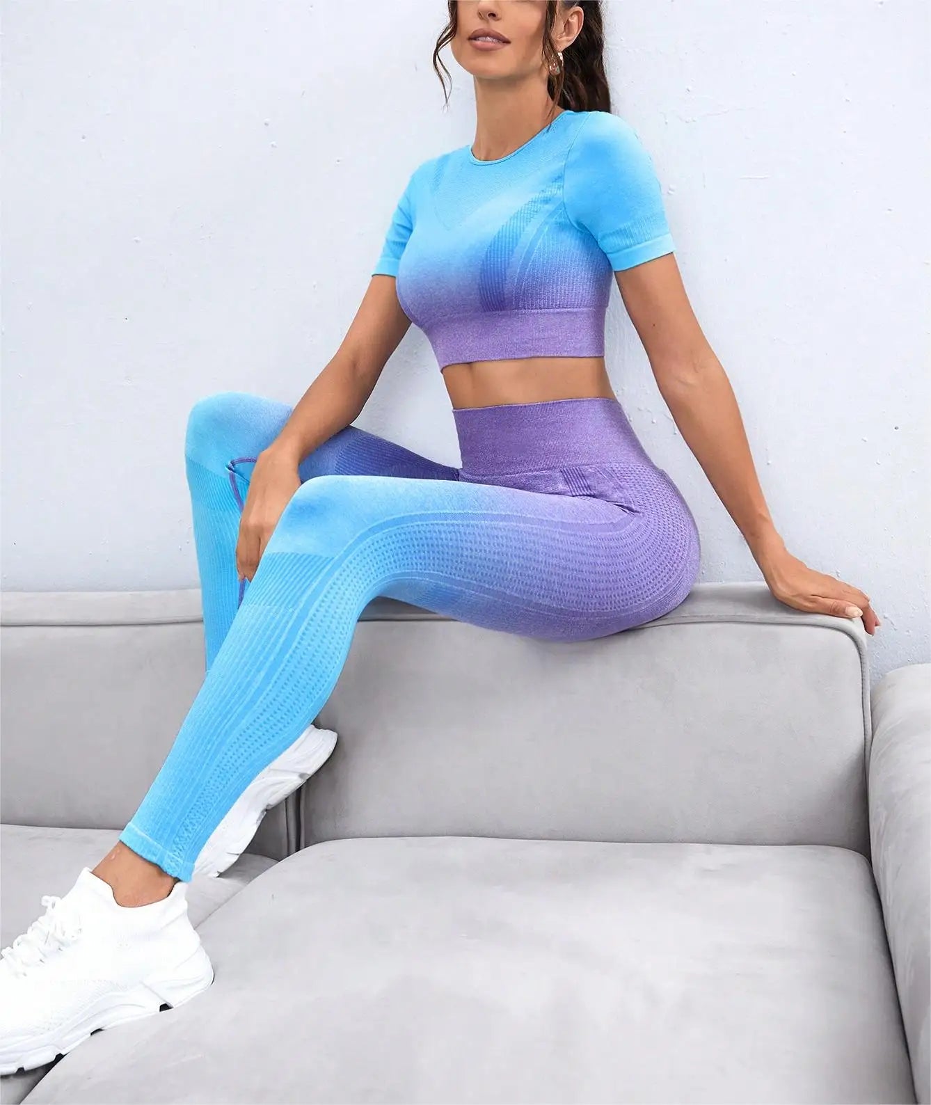 2-Piece Set: Short Sleeve Top and High-Waisted Tummy Control Long Pants Sportswear