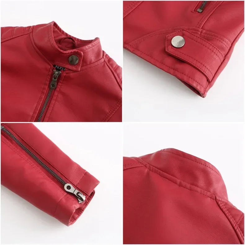 Women’s Stand Collar Faux Leather Jacket - Various Colors