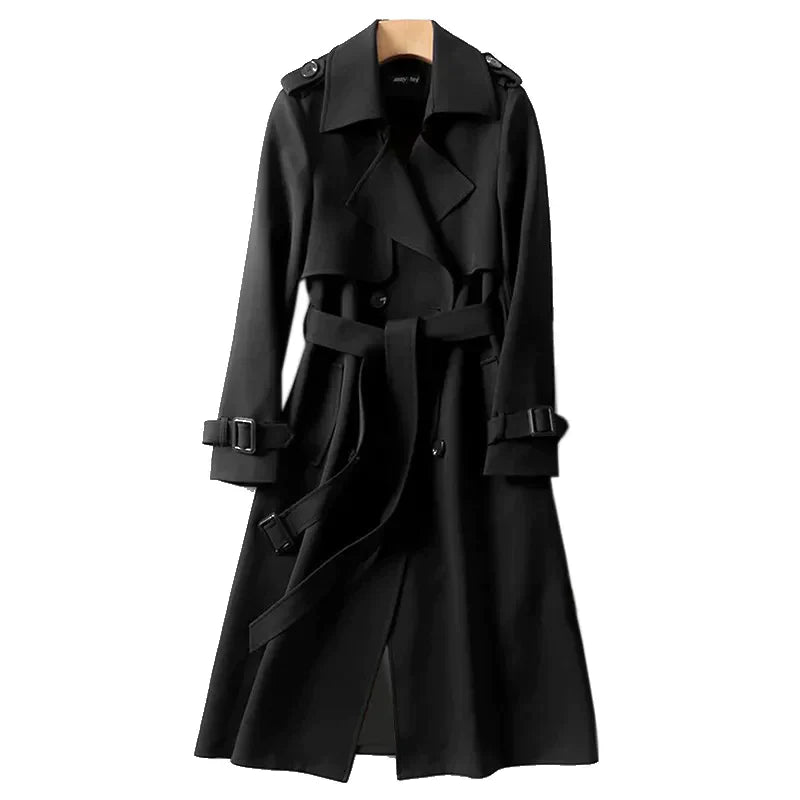 Women's Trench Coat - Double-Breasted - Belted Waist - Water-Resistant Classic Fit