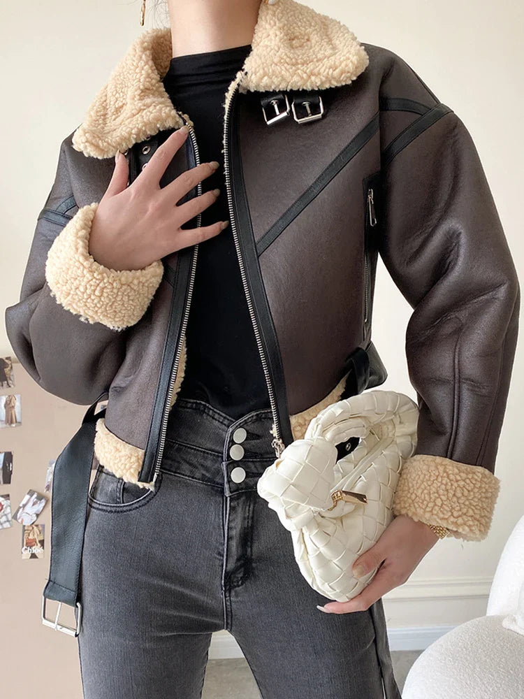 Women's Retro Oversized Thick Faux Leather Coat