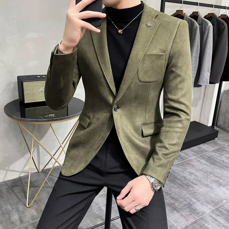 Men's Casual Slim Fit Faux Leather Blazer - Various Colors