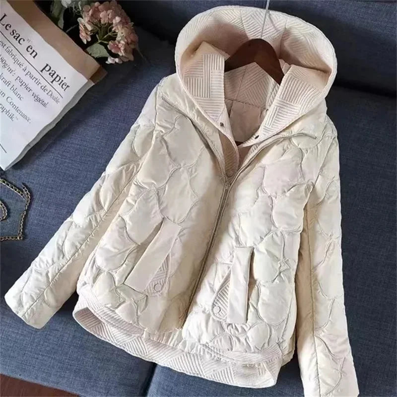 Women's Quilted Jacket - Padded Insulation - High Collar - Ribbed Cuffs - Casual Wear