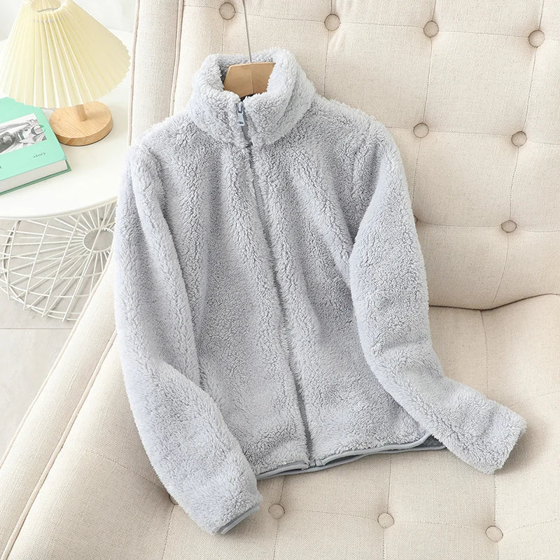 Women's Thick Fleece Zip Jacket with Stand Collar