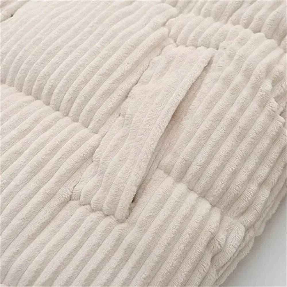 Women's Corduroy Puffer Jacket - High Neck - Quilted Warm Insulated - Zip Closure