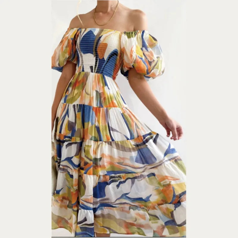 Eloise - Off-the-shoulder, tiered maxi dress with floral pattern