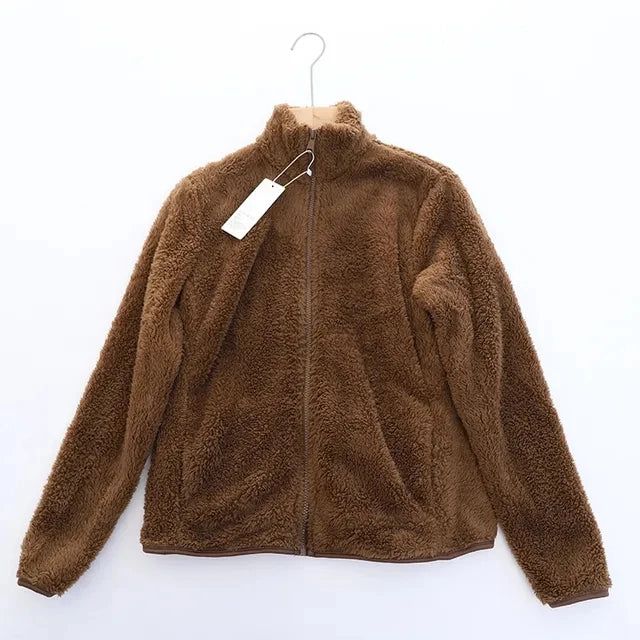 Women's Thick Fleece Zip Jacket with Stand Collar