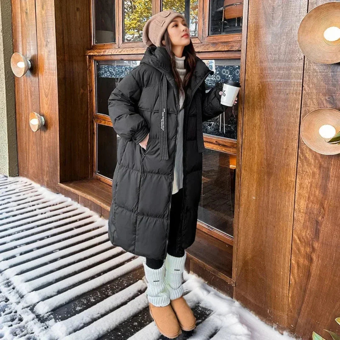 Long quilted hoodie winter jacket for women