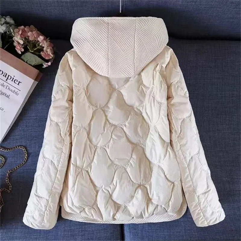 Women's Quilted Jacket - Padded Insulation - High Collar - Ribbed Cuffs - Casual Wear