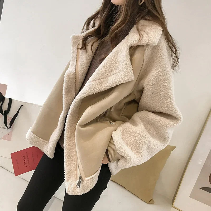 Loose fit plus size bomber jacket for women