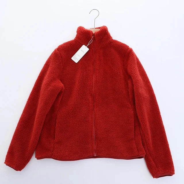 Women's Thick Fleece Zip Jacket with Stand Collar