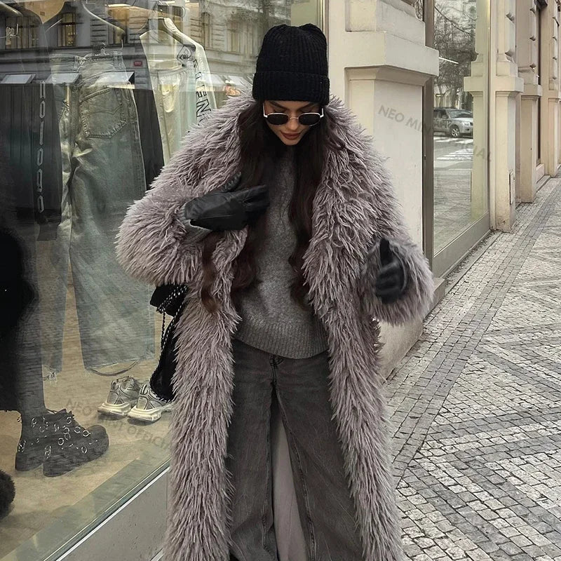 Women's Extra Long Faux Fur Overcoat