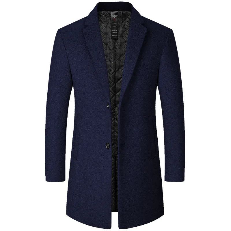Men's Long Wool Blend Trench Coat - Various Colors