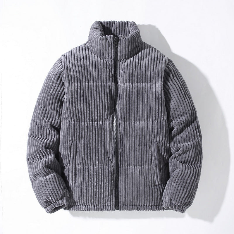 Women's Corduroy Puffer Jacket - High Neck - Quilted Warm Insulated Coat