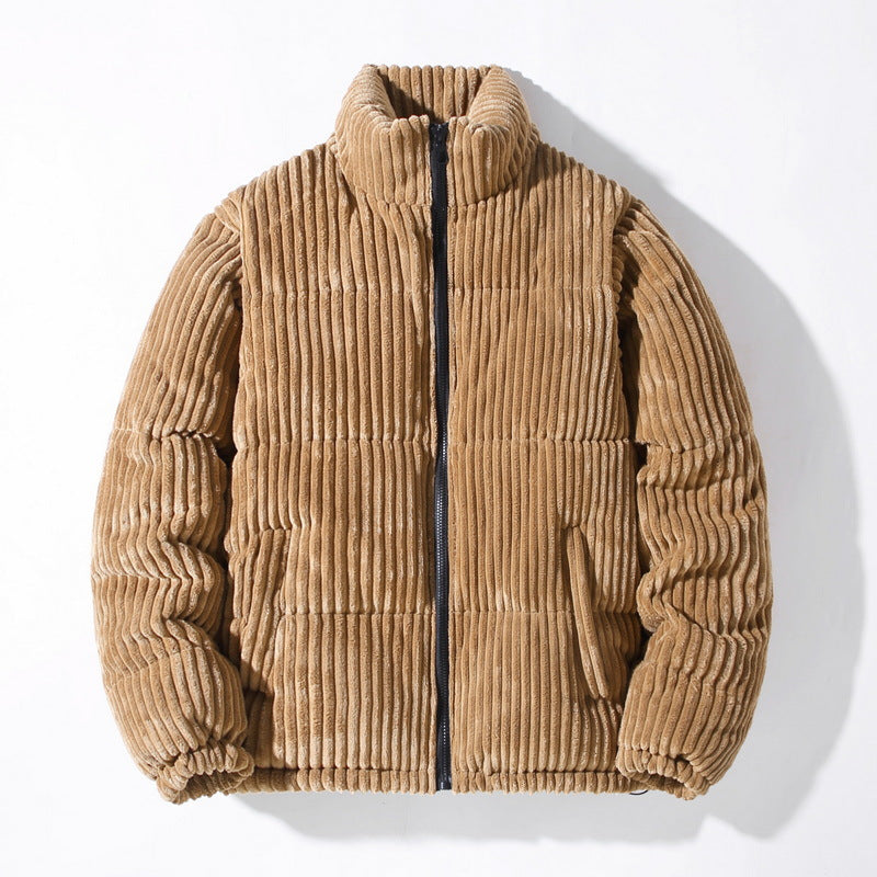 Women's Corduroy Puffer Jacket - High Neck - Quilted Warm Insulated Coat