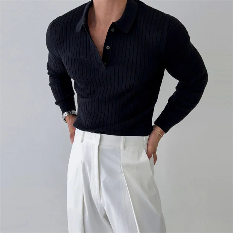 Striped knit polo shirt for men