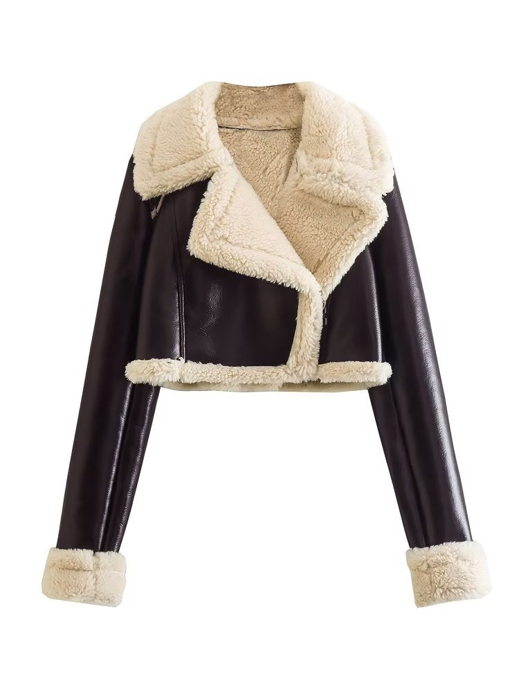 Thick lining leather jacket for women