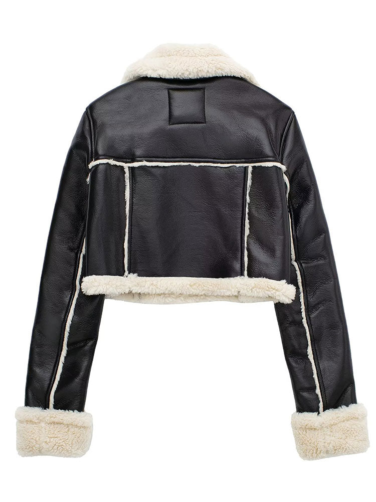 Thick lining leather jacket for women