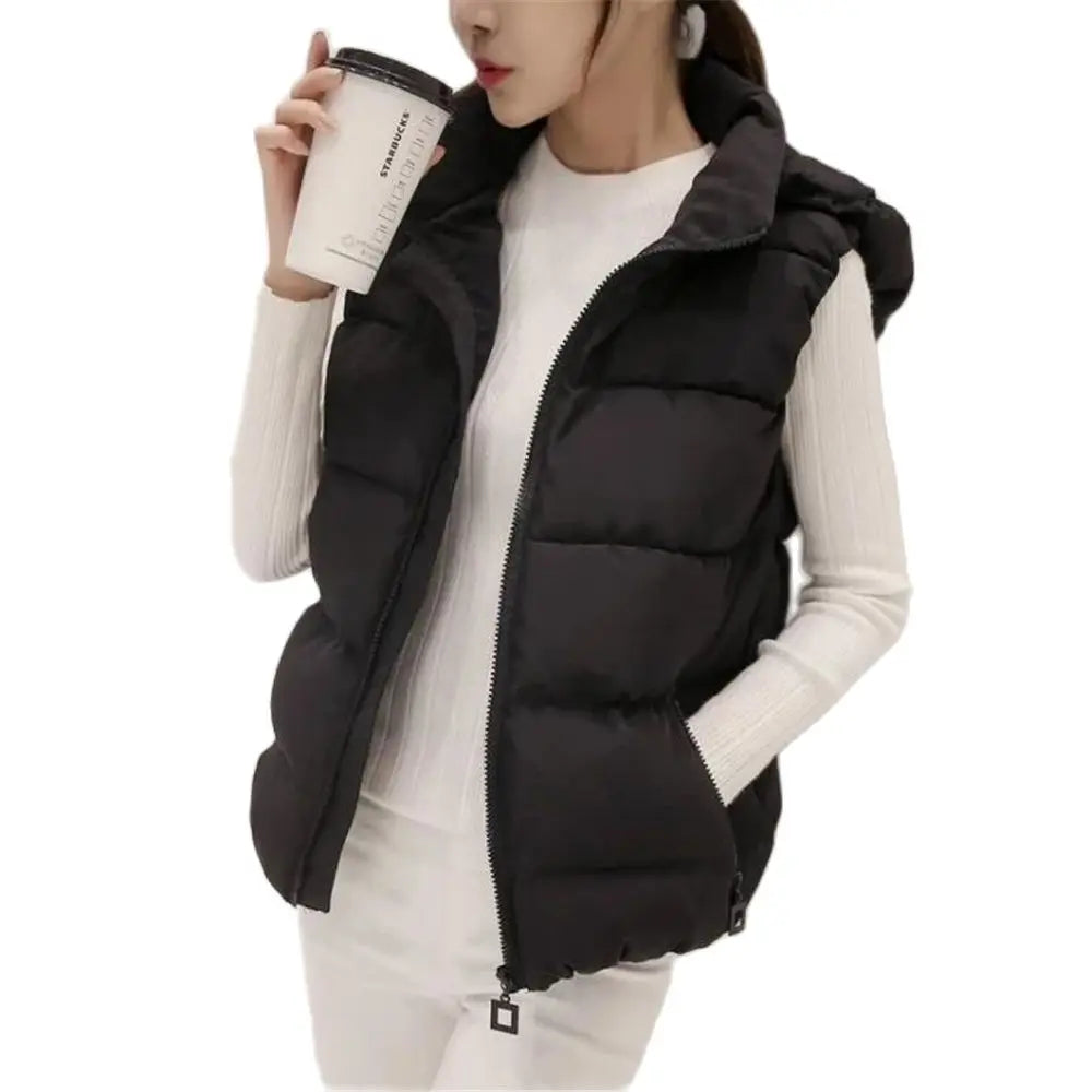 Women's Hooded Sleeveless Puffer Jacket – Lightweight Winter Vest