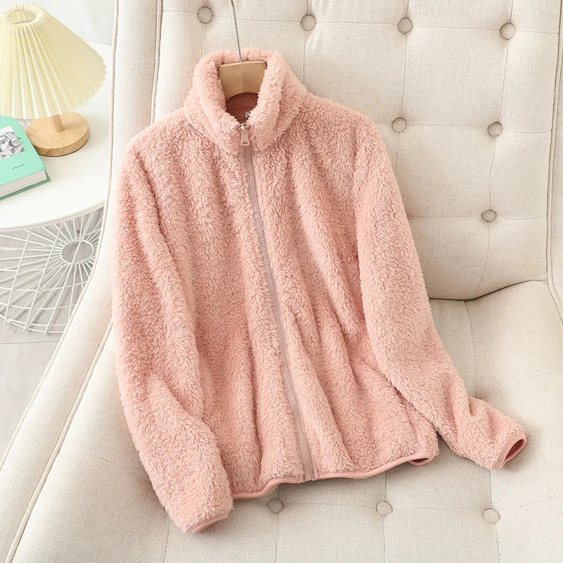 Women's Thick Fleece Zip Jacket with Stand Collar