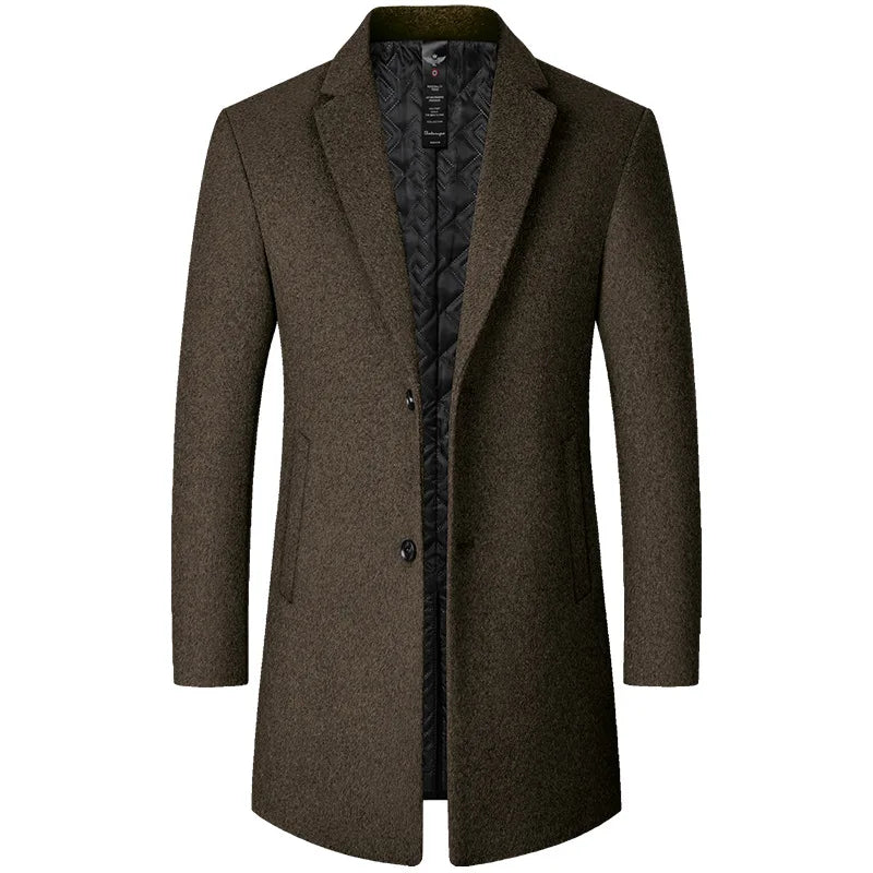 Men's Long Wool Blend Trench Coat - Various Colors