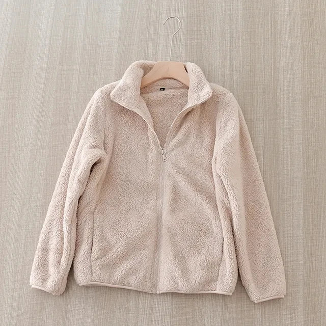 Women's Thick Fleece Zip Jacket with Stand Collar