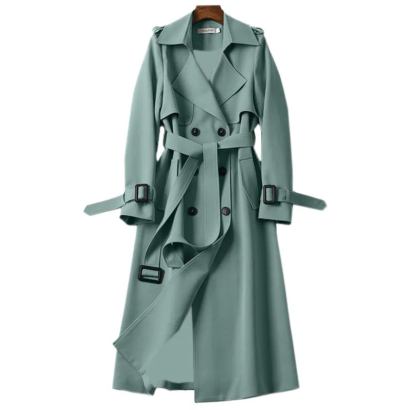 Women's Trench Coat - Double-Breasted - Belted Waist - Water-Resistant Classic Fit
