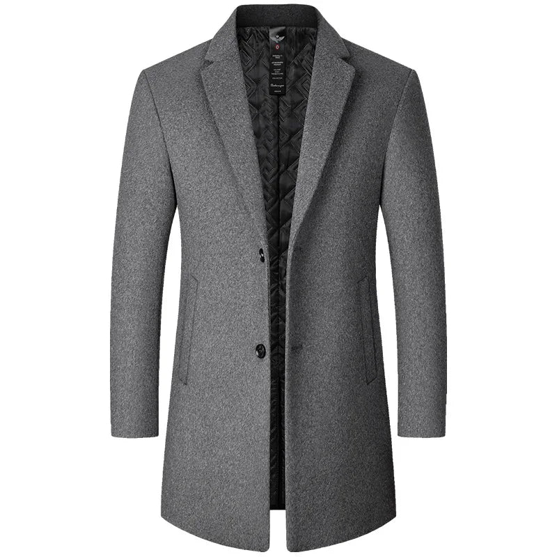 Men's Long Wool Blend Trench Coat - Various Colors