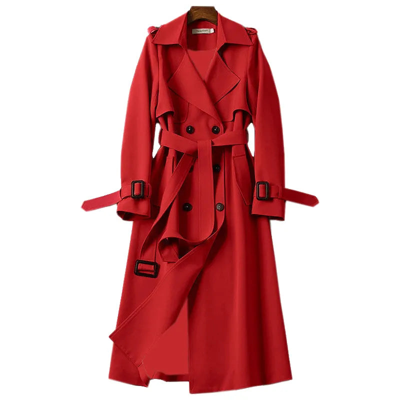 Women's Trench Coat - Double-Breasted - Belted Waist - Water-Resistant Classic Fit
