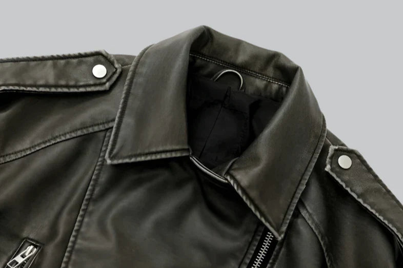 Vintage leather belted jacket for women
