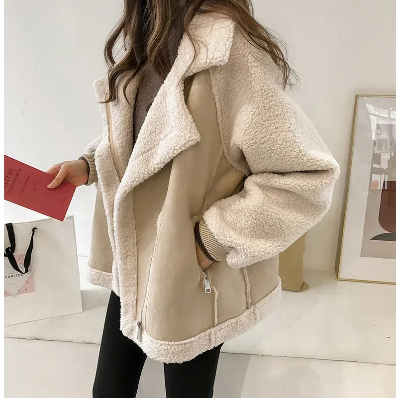 Loose fit plus size bomber jacket for women