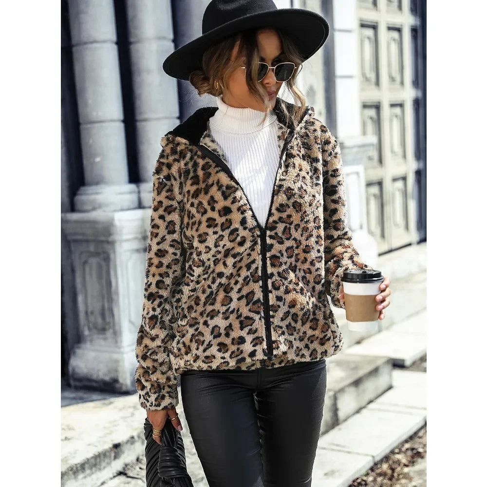 Women's Leopard Plush Jacket | Cozy